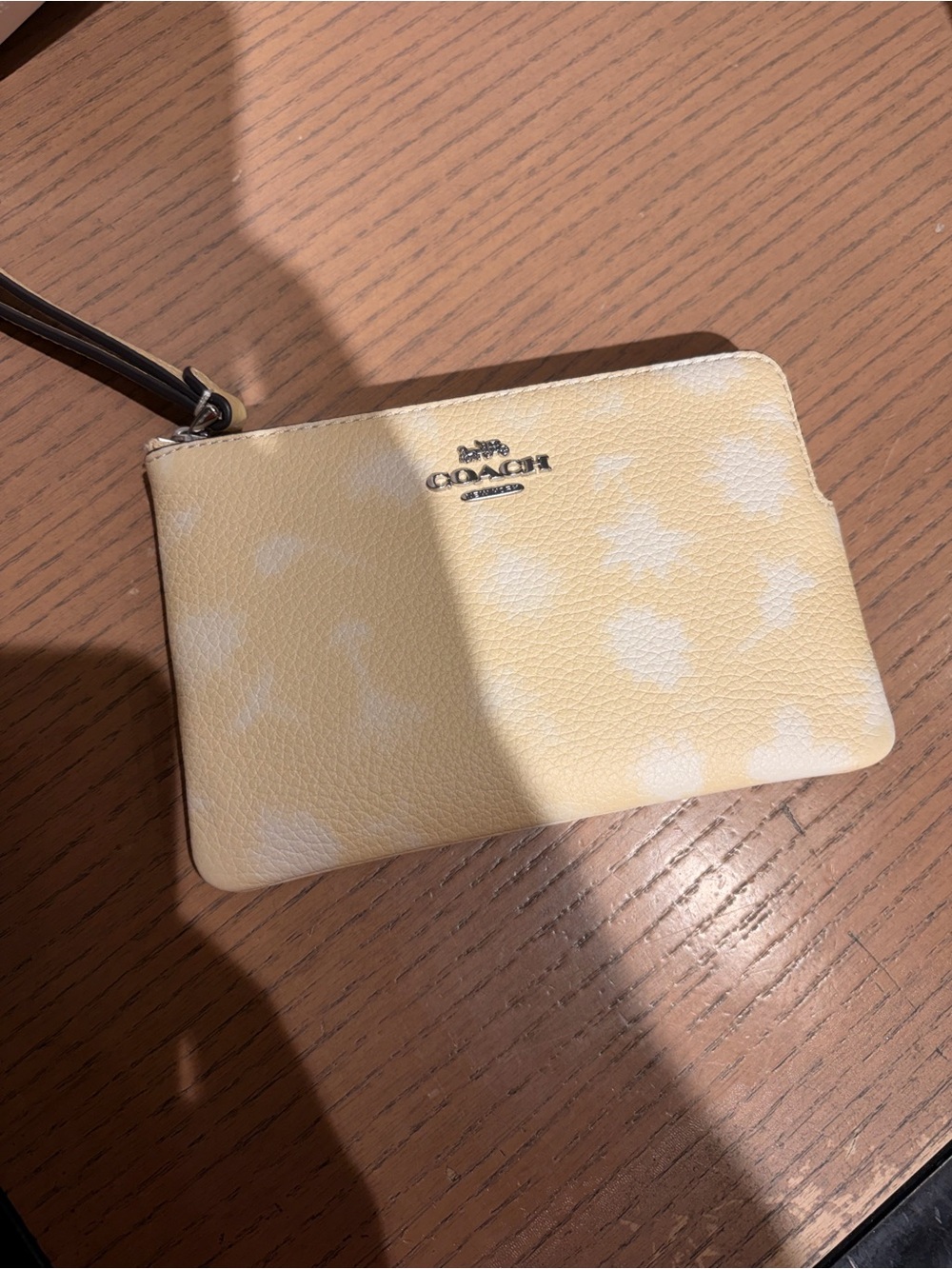 Coach Yellow and White Pebbled Leather Wristlet